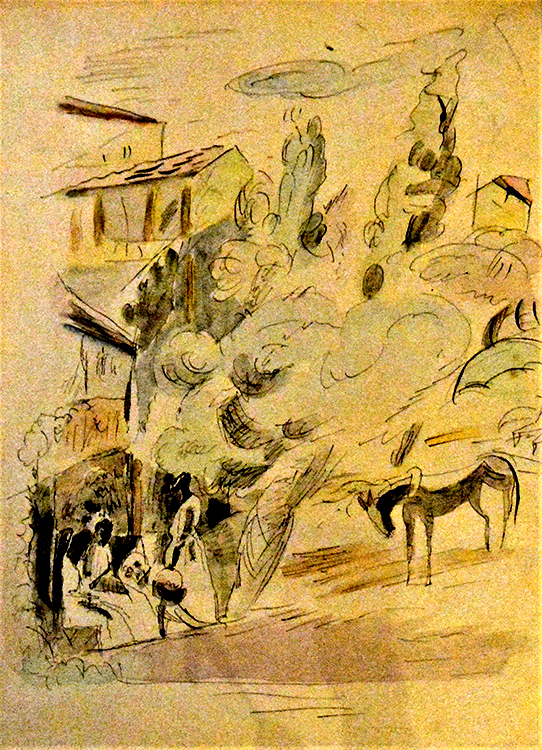 Women and Donkey in front of a Village