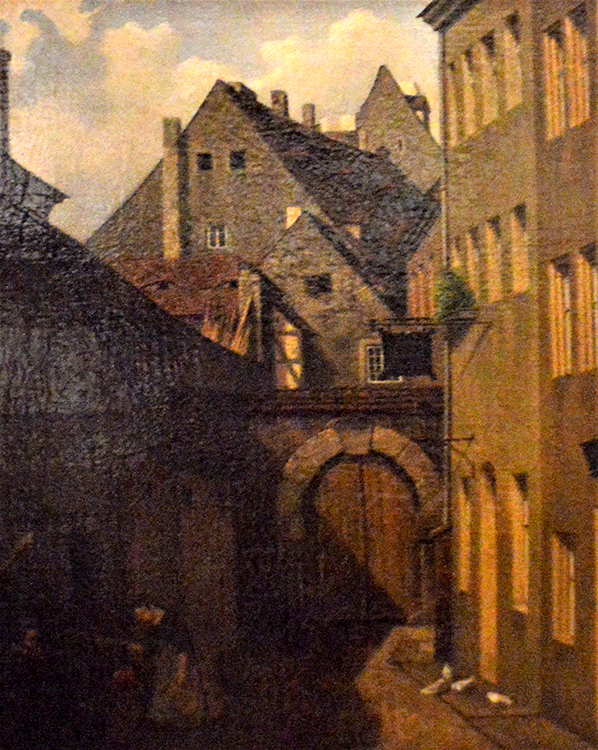 Inner courtyard in the middle of townhouses