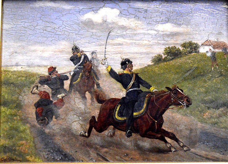 Soldiers on horseback in battle
