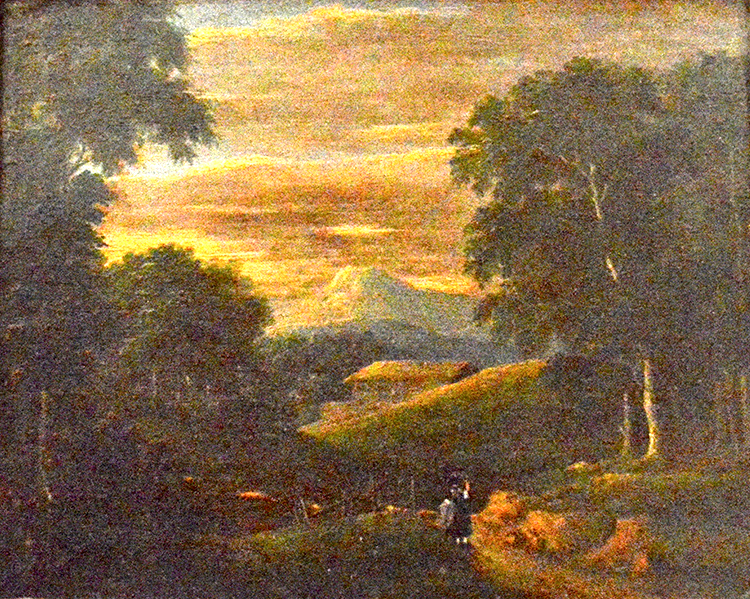 Landscape with lady walking on a path
