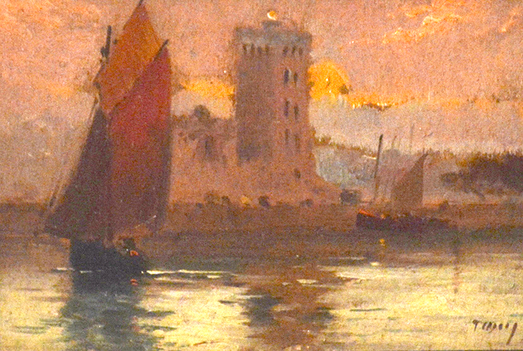 Ein kleines Boot verlässt den Hafen